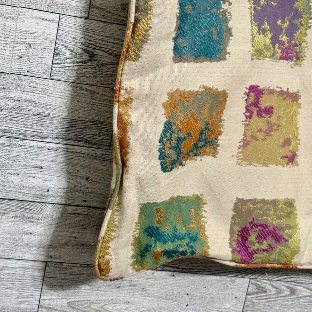 2-Pillow Cover Cream‎ Jewel Tone Abstract Squares Textured Accent Pillow 17 x 19